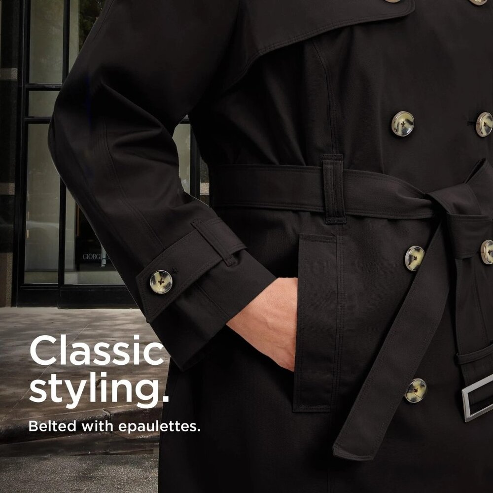 London Fog Women's Double Breasted Trench Coat w/ Belt Black Large L NEW - Picture 5 of 11